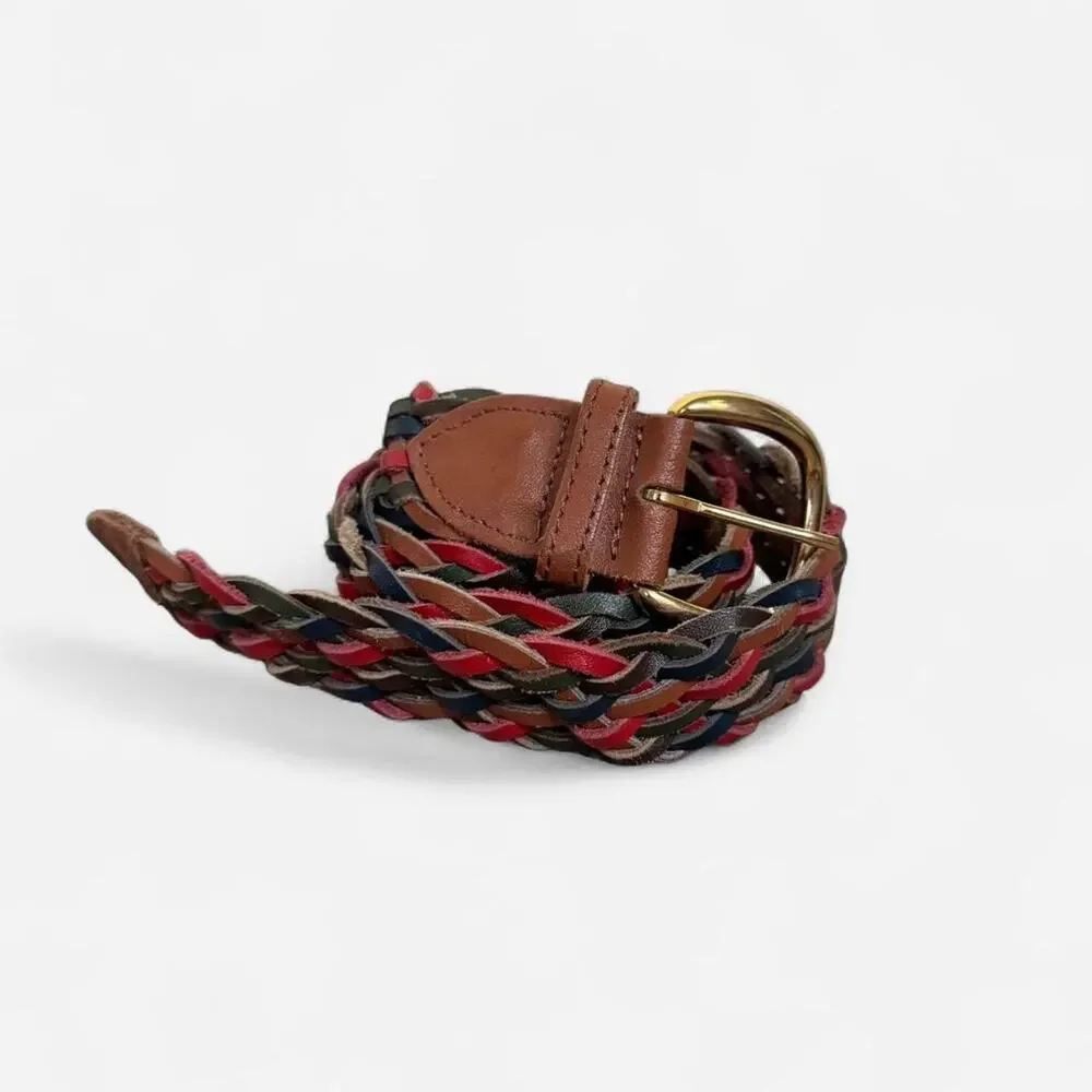Woven Red and Black Women's Leather Belt